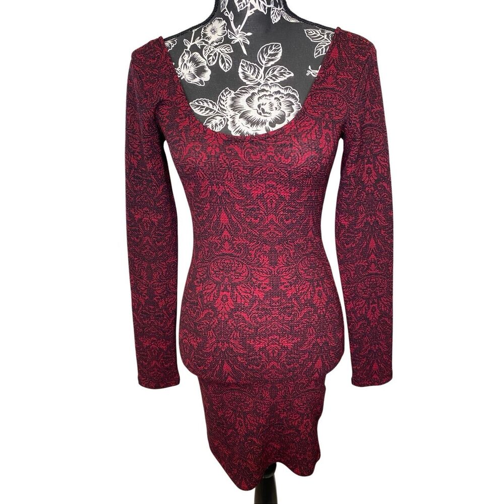 Forever 21 Red Black Baroque Bodycon Mini Dress Goth Grunge Clubwear Gothic Emo